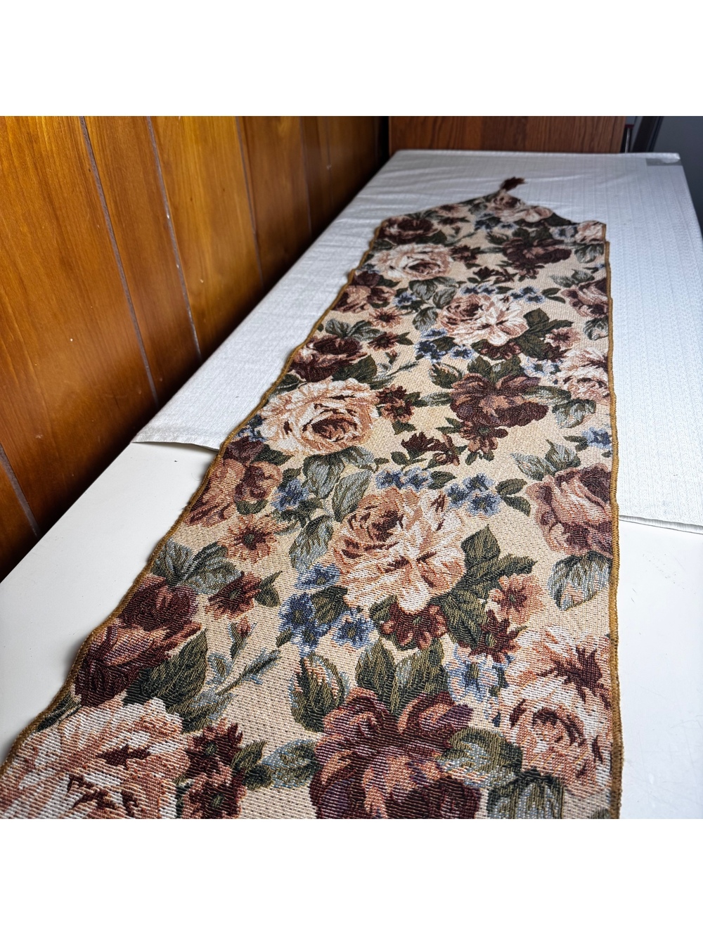 Vintage Floral Tapestry Table Runner 50 x 12.5 Rose Cottagecore Mantel Scarf - Picture 6 of 9
